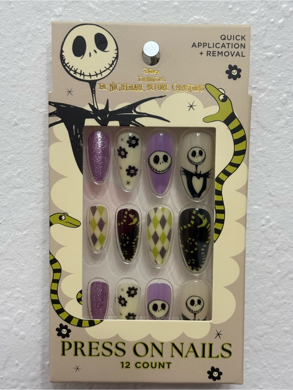 Disney The Nightmare Before Christmas Press-On Nails – Purple & Cream